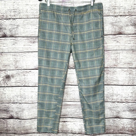 Gray Gold Plaid Drawstring Pants Size L - Picture 2 of 10